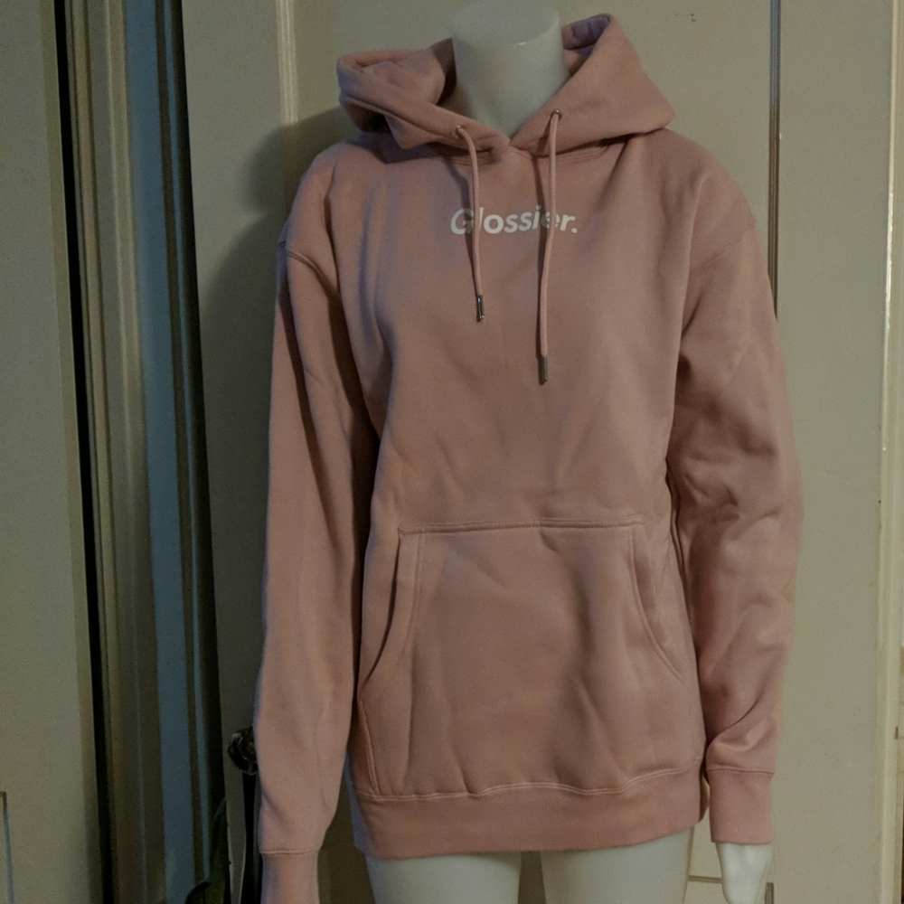 Glossier hooded pink sweatshirt